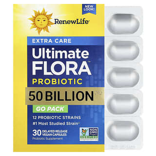 Renew Life, Extra Care Go-Pack, Ultimate Flora™ Probiotic, Probiotikum mit verzögerter Freisetzung, 50 Milliarden KBE, 30 vegane Kapseln mit verzögerter Freisetzung