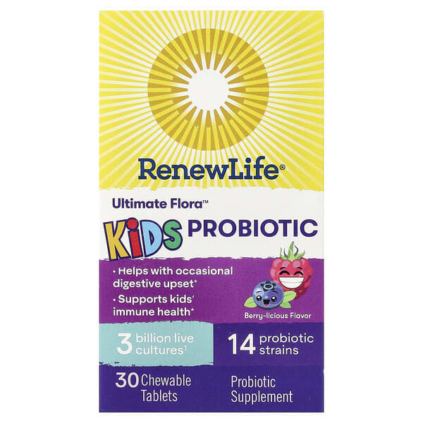 Renew Life, Ultimate Flora, Kids Probiotic, Berry-licious, 3 Billion Live Cultures, 30 Chewable Tablets — product photo 1