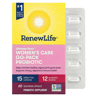 Renew Life, Go-Pack para el cuidado de la mujer, Ultimate Flora Probiotic, 15.000 millones de cultivos vivos, 60 cápsulas vegetales