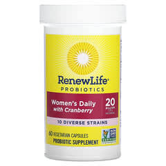 Renew Life, Probióticos, Un día para mujeres con arándano rojo, 20.000 millones de UFC, 60 cápsulas vegetales