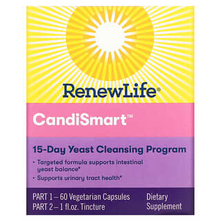 Renew Life, CandiSmart ، برنامج تطهير الخميرة لمدة 15 يومًا ، برنامج من جزئين