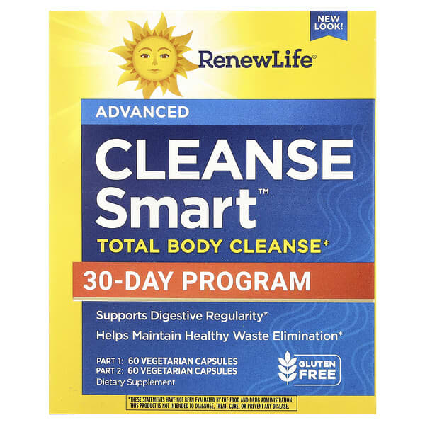 Renew Life, Cleanse Smart™ 全身清潔，2 瓶，每瓶 60 粒素食膠囊