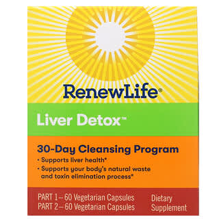 Renew Life, Liver Detox（体の内側からのキレイサポート）、30日間洗浄プログラム、ボトル2個入り、ベジカプセル各60粒