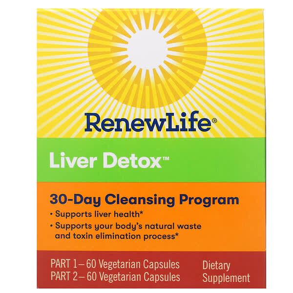 Renew Life, Liver Detox, 30-Tage Reinigungsprogramm zur Entgiftung der Leber, 2 Flaschen, je 60 vegetarische Kapseln