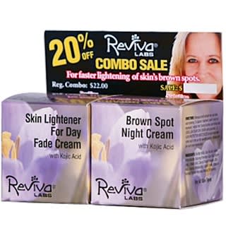 Reviva Labs, Skin Lightener for Day Fade Cream with Kojic Acid/Brown Spot Night Cream with Kojic Acid Combo, 1.5 oz (42 g)/1 oz (28 g)