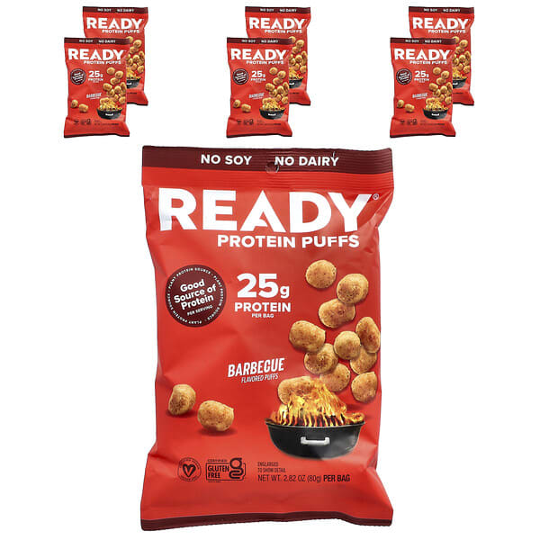 Protein Puffs, Barbecue, 6 Bags, 2.82 oz (80 g) Each