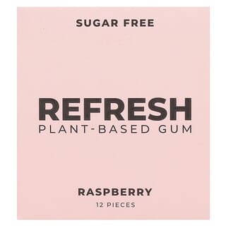 Refresh Gum, Plant-Based Gum, Fruchtgummi auf pflanzlicher Basis, Himbeere, 12 Stück
