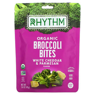 Rhythm Superfoods, Bouchées de brocoli biologique, Cheddar blanc et parmesan, 40 g
