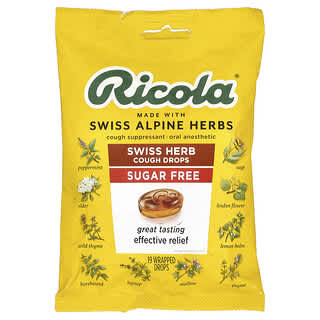 Ricola, Gouttes contre la toux aux herbes suisses, Sans sucre, 19 gouttes emballées