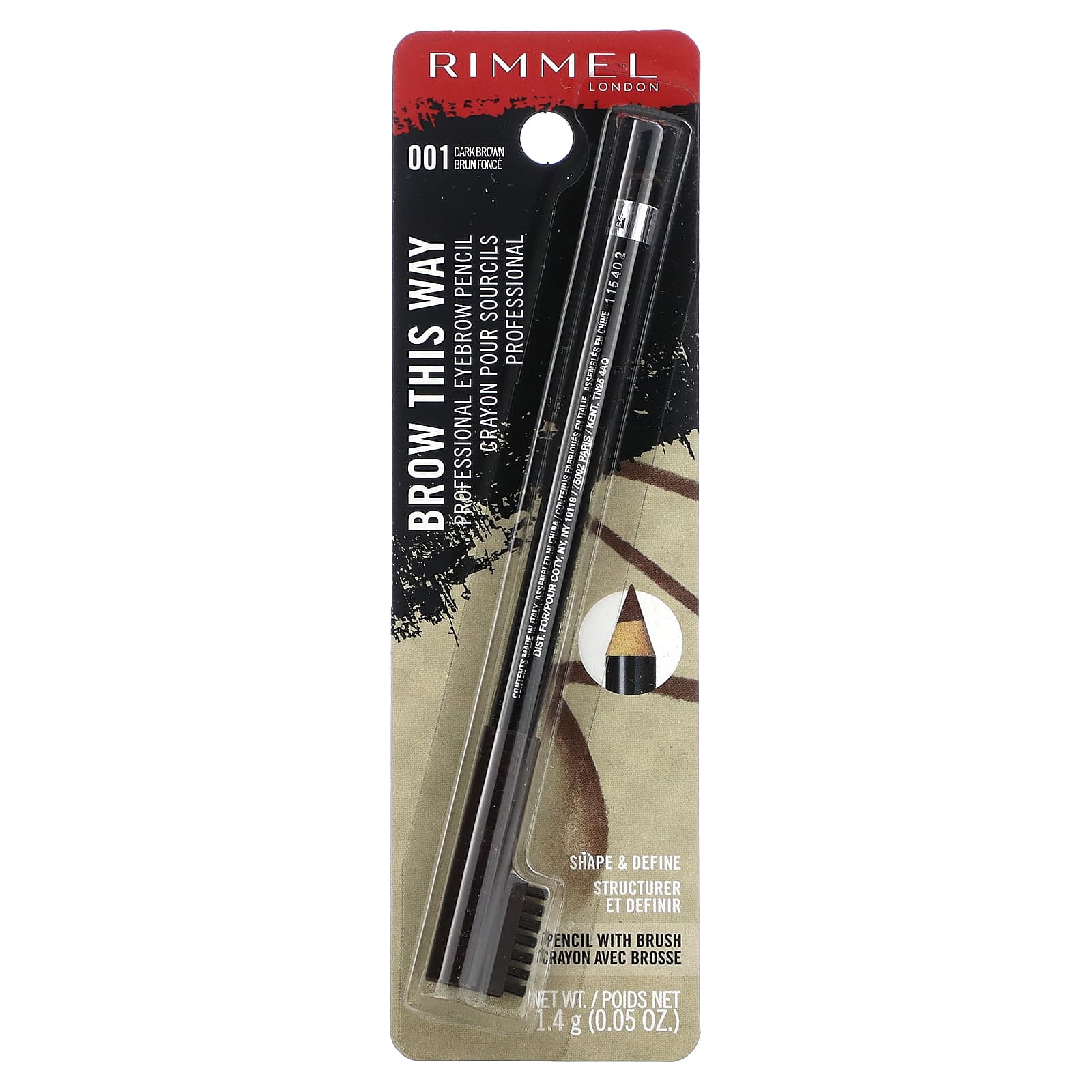 Rimmel London Brow This Way Professional Eyebrow Pencil 001 Dark Brown 005 Oz 14 G 9078