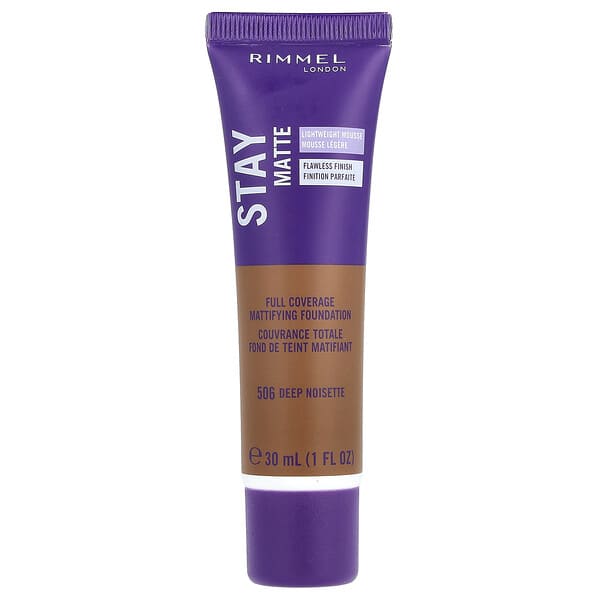 Rimmel London, 스테이 매트, 풀 커버리지 매티파잉 파운데이션, 506 딥 누아제, 30ml(1fl oz)