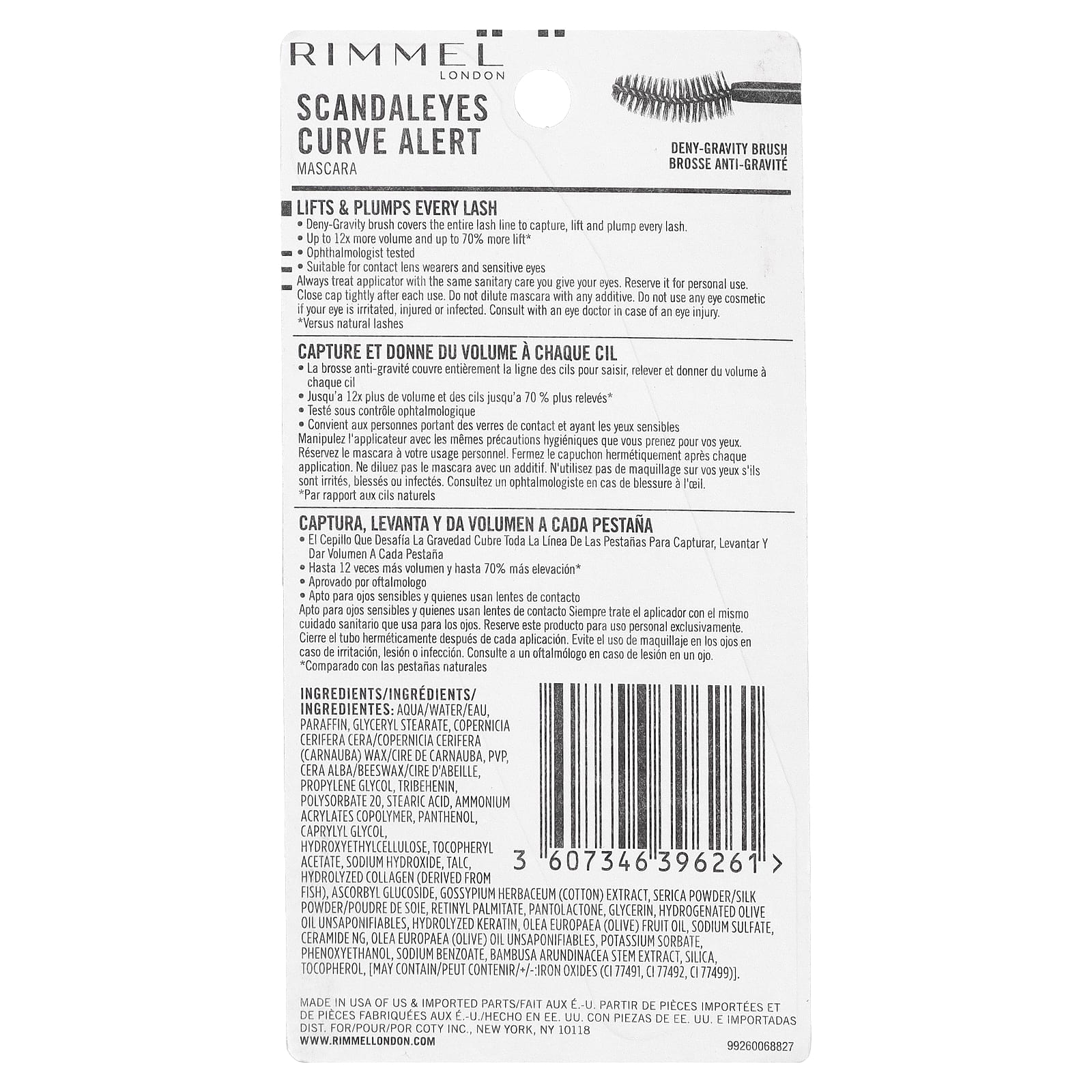 Rimmel London, Scandal'Eyes, Curve Alert Mascara, 001 Black, 0.41 fl oz