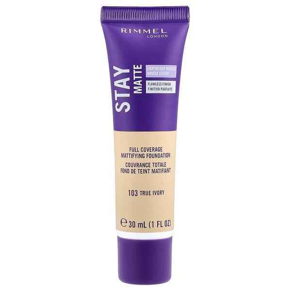 Rimmel London, 스테이 매트 리퀴드 무스 파운데이션, 103 트루 아이보리, 1fl oz(30ml)