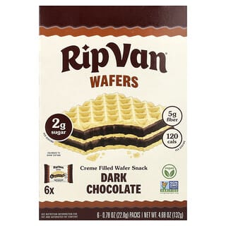 Rip Van Wafels, Obleas con relleno de crema, Chocolate negro, 6 paquetes, 22 g (0,78 oz) cada uno