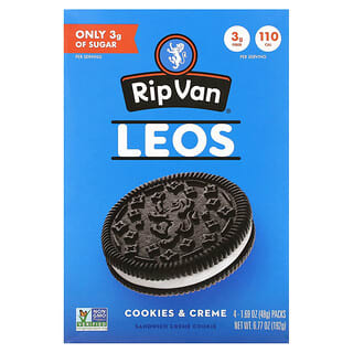 Rip Van Wafels, Leos, Biscoitos e Creme, 4 Pacotes, 48 g (1,69 oz) Cada