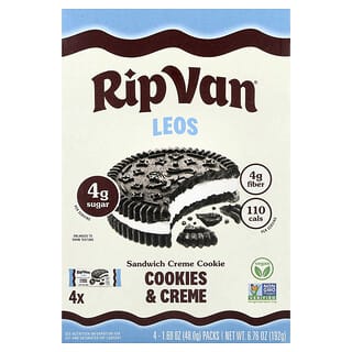 Rip Van Wafels, Leos, Sandwich Cream Cookie, Cookies & Cream, 4 Packs, 1.69 oz (48 g) Each