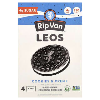 Rip Van Wafels, Leos, Sandwich Cream Cookie, Cookies & Cream, 4 Packs, 1.69 oz (48 g) Each