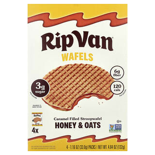 Rip Van Wafels, Stroopwafel plněný karamelem, med a oves, 4 balení, každé 33 g (1,16 oz)