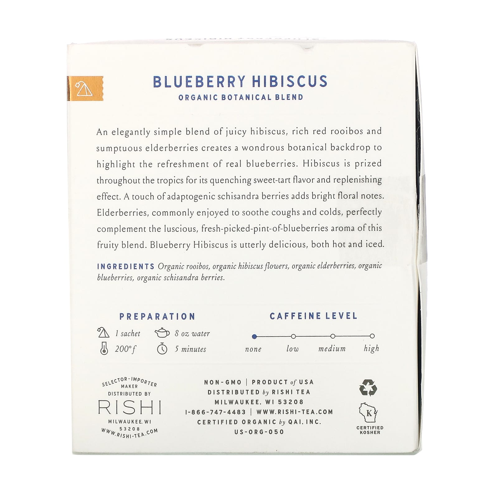 Organic Herbal Tea 48 g 1.69 oz 15 Tea Bags Blueberry Hibiscus Rishi Tea 