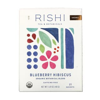Rishi Tea, Mistura Orgânica Botânica, Mirtilo e Hibisco, Sem Cafeína, 15 Sachês, 48 g (1,69 oz)
