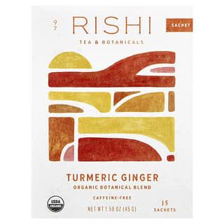 Rishi Tea, Biologische botanische melange, kurkuma gember, cafeïnevrij, 15 zakjes, 1,64 oz (46,5 g)