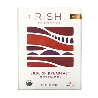 Rishi Tea, Chá Preto Orgânico, Café da Manhã Inglês, 15 Saquinhos de Chá 1,69 oz (48 g)