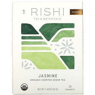Rishi Tea, Chá Verde Perfumado Orgânico, Jasmim, 15 Sachês, 42 g (1,48 oz)