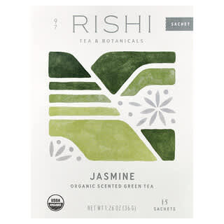 Rishi Tea, Té verde orgánico perfumado, Jazmín, 15 sobres, 36 g (1,26 oz)