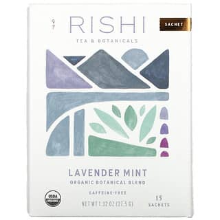 Rishi Tea, Mezcla botánica orgánica, Lavanda y menta, Sin cafeína, 15 sobres, 37,5 g (1,32 oz)