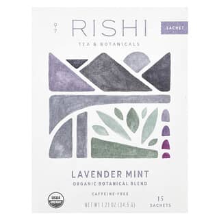 Rishi Tea, Mezcla botánica orgánica, Lavanda y menta, Sin cafeína, 15 sobres, 37,5 g (1,32 oz)