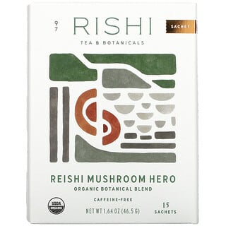 Rishi Tea, Mezcla botánica orgánica, Hongo reishi héroe, 15 sobres, 46,5 g (1,64 oz)