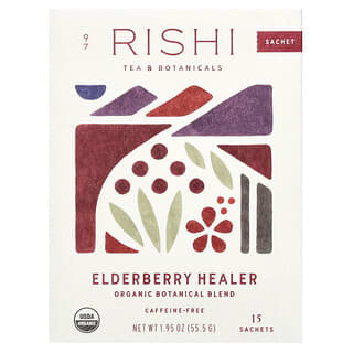 Rishi Tea, Organic Botanical Blend, Organic Botanical Blend, Elderberry Healer, koffeinfrei, 15 Beutel, je 55,5 g (1,95 oz.).