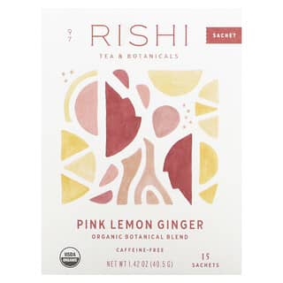 Rishi Tea, Органическая растительная смесь, розовый лимон и имбирь, без кофеина, 15 пакетиков, 45 г (1,58 унции)