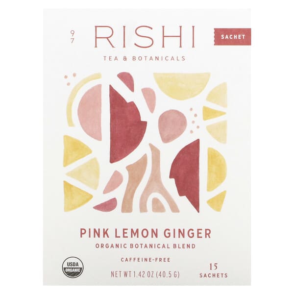 Rishi Tea, 有機植物混合物，粉色檸檬薑，無咖啡萃取，15 袋，1.58 盎司（45 克）