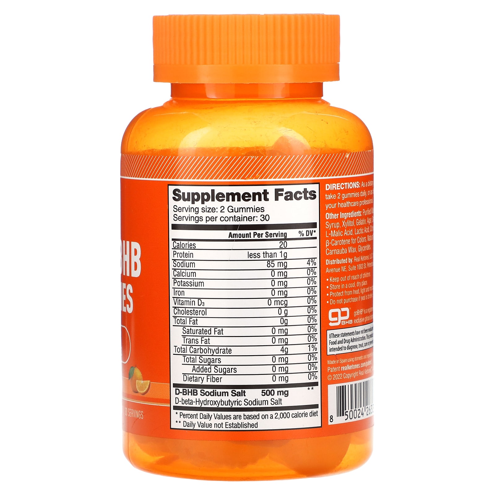 Real Ketones, Keto BHB Gummies, Orange, 500 mg, 30 Gummies (250 mg per