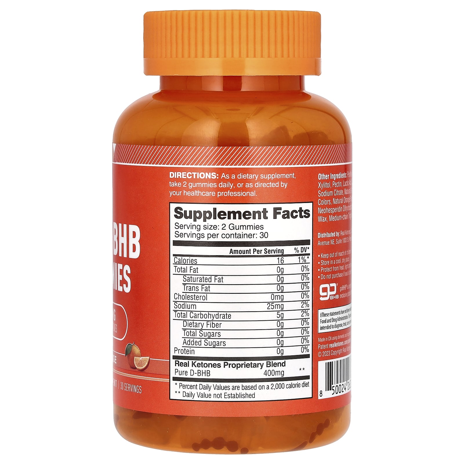 Real Ketones, Keto BHB Gummies, Orange, 400 mg, 60 Gummies (200 mg per