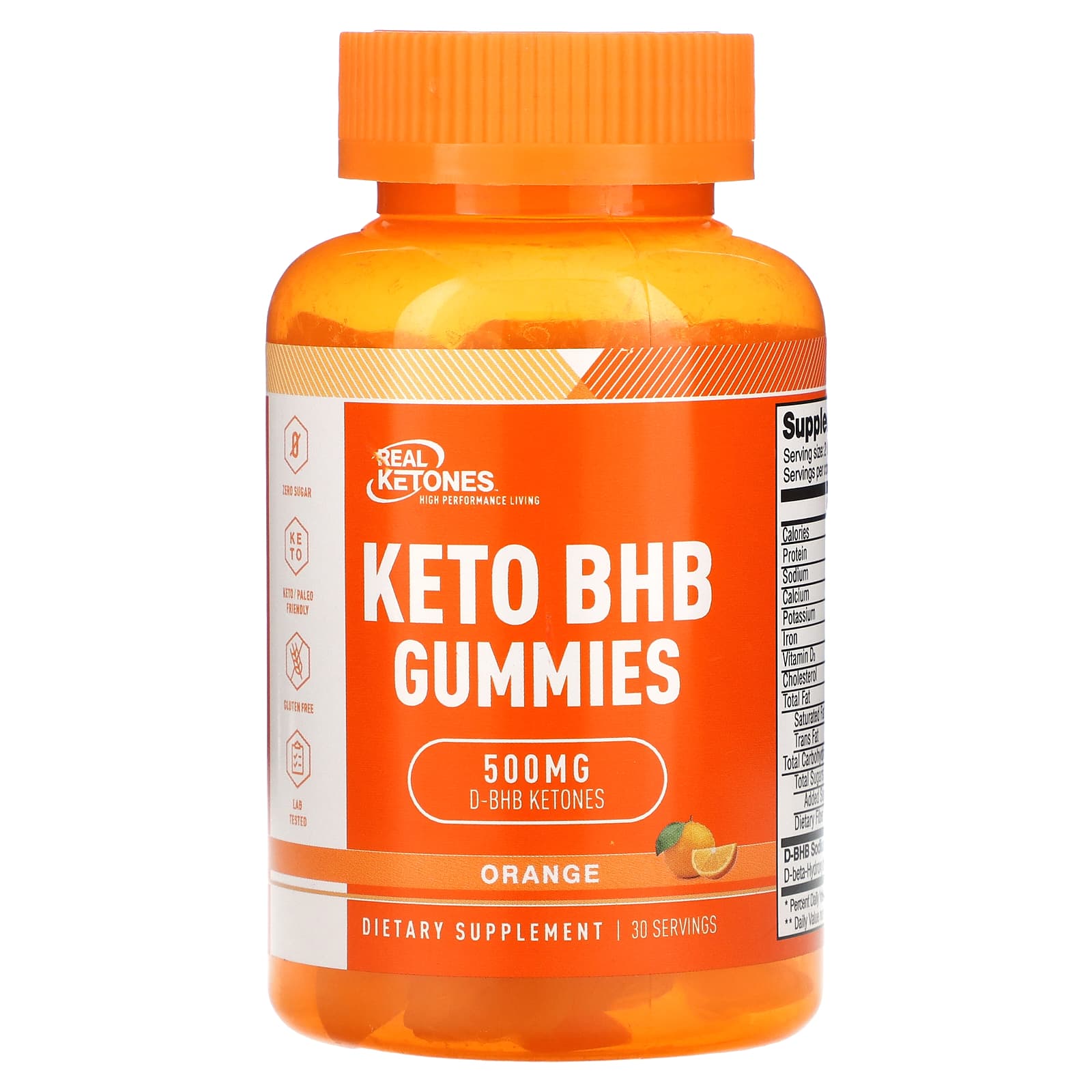 Real Ketones, Keto BHB Gummies, Orange, 500 mg, 30 Gummies (250 mg per ...