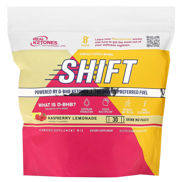 Real Ketones Shift, Raspberry Lemonade, 30 Drink Mix Packets, 0.27 oz (7.6 g) Each