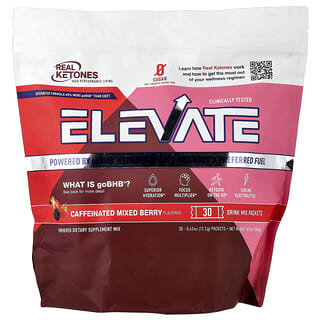 Real Ketones, Elevate, ягодный коктейль с кофеином, 30 пакетиков смеси для приготовления напитка, 12,2 г (0,43 унции) каждый
