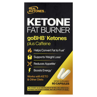 Real Ketones, Keto Fat Burning Supplement, goBHB® Ketones + Caffeine, 60 Capsules