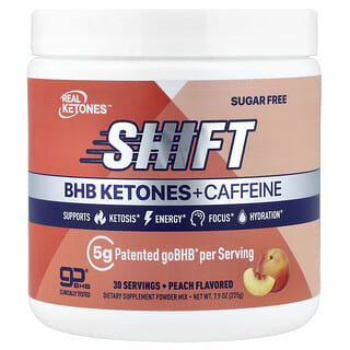 Real Ketones, Shift, BHB Ketones + Caffeine Powder Mix, Peach , 7.9 oz (225 g)