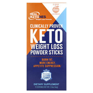 Real Ketones, Keto Weightloss Powder Sticks, Peach Caffeinated, 10 Packets, 0.23 oz (6.4 g) Each