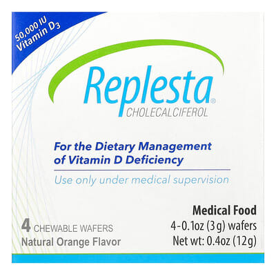 Replesta, Vitamin D-3, Cholecalciferol, Natural Orange, 50,000 IU, 4 Chewable Tablets