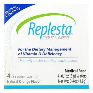 Replesta, Cholecalciferol, Vitamin D3, Natural Orange, 50,000 IU, 4 Chewable Wafers, 0.1 oz (3 g) Each