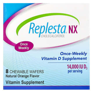 Replesta, NX Cholecalciferol, витамин D для приема 1 раз в неделю, натуральный апельсин, 14000 МЕ, 8 жевательных вафель