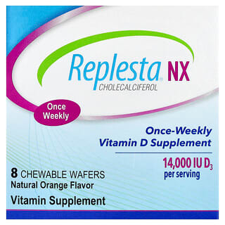 Replesta, NX Cholécalciférol, Vitamine D à prendre une fois par semaine, Orange naturelle, 14 000 UI, 8 comprimés à croquer