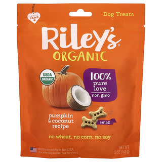 Riley’s Organics, Лакомства для собак, маленькая косточка, рецепт с тыквой и кокосом, 142 г (5 унций)