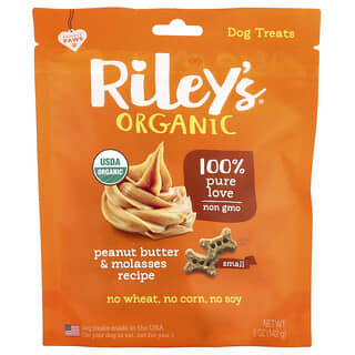 Riley’s Organics, Friandises pour chiens, Os petit format, Recette au beurre de cacahuète et à la mélasse, 142 g