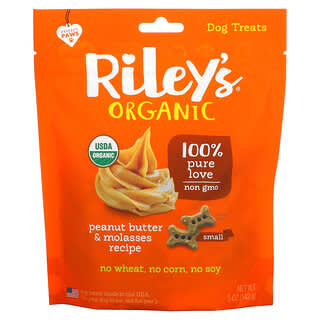 Riley’s Organics, Petiscos para Cães, Ossinhos, Receita de Manteiga de Amendoim e Melado, 5 oz (142 g)
