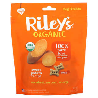 Riley’s Organics, 반려견 간식, 소형 뼈 모양, 고구마 레시피, 142g(5oz)